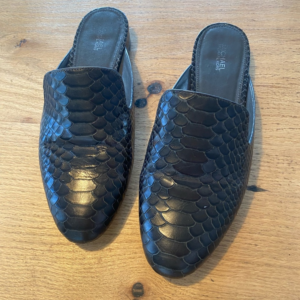 Michael Kors‎ Black Textured Slip-On Mules